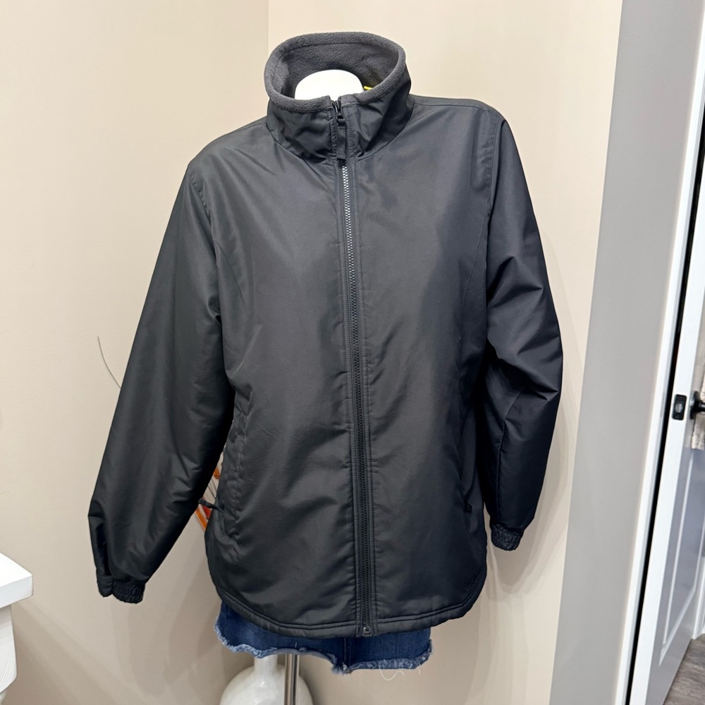 Cabela’s Fleece Lined Jacket women’s Sz XL Black Zip Pockets Adjustable Cuffs
